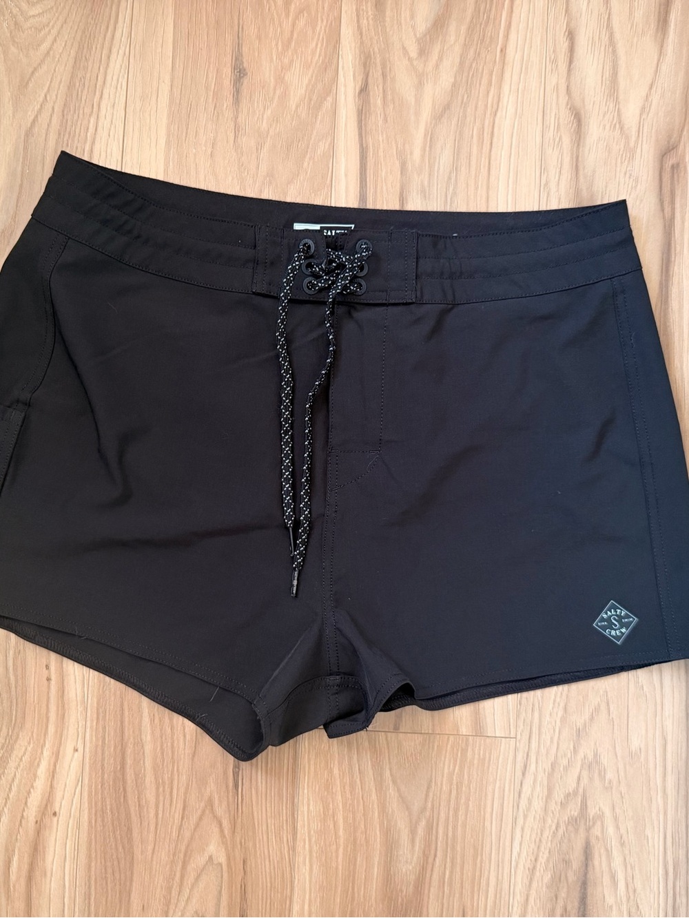 Salty Crew Women's Black Athletic Shorts with Logo Waistband